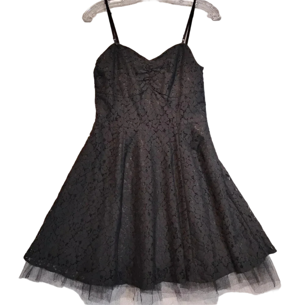 Suzy Shier Black Lace Spaghetti Strap or Strapless Party Dress Size Small